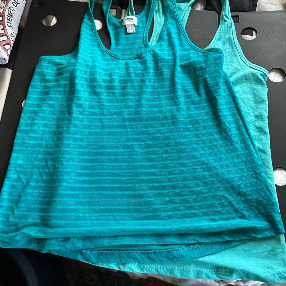 BUNDLE-Striped Teal Tank Top- Old Navy - L + custom funny top -LYoga/Activewear